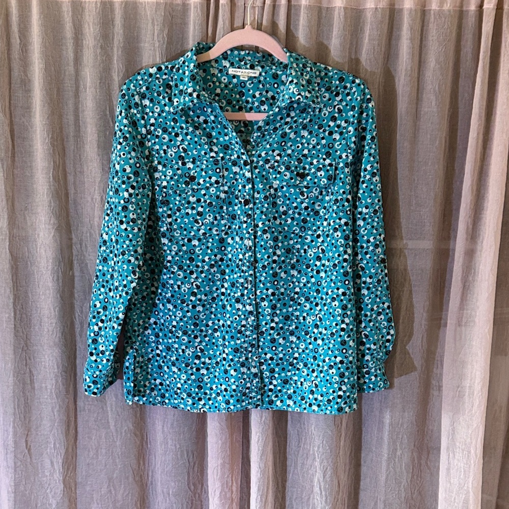 Notations Blue Patterned Button Down Shirt
